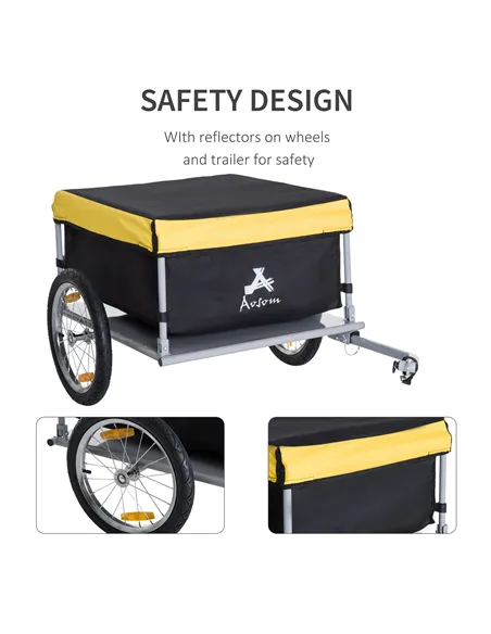 HOMCOM Bicycle Cargo Trailer, Two-Wheel Bicycle Large Cargo Wagon Trailer Oxford Fabric, Folding Storage, & Removable Cover, Yel