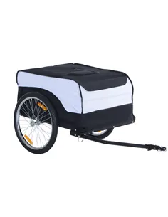 HOMCOM Bike Trailer Cargo in Steel Frame Extra Bicycle Storage Carrier with Removable Cover and Hitch (White and Black)