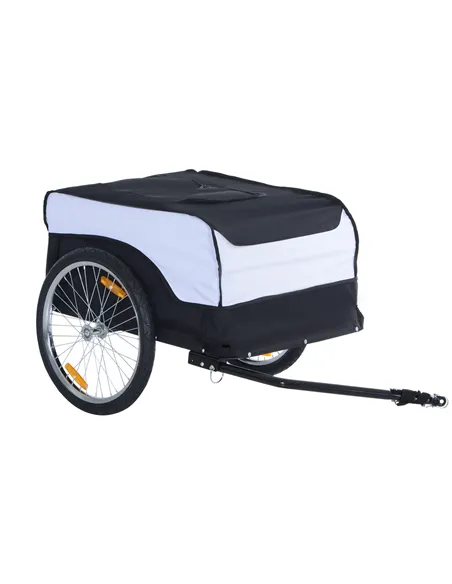 HOMCOM Bike Trailer Cargo in Steel Frame Extra Bicycle Storage Carrier with Removable Cover and Hitch (White and Black)