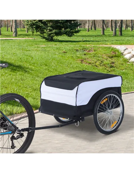 HOMCOM Bike Trailer Cargo in Steel Frame Extra Bicycle Storage Carrier with Removable Cover and Hitch (White and Black)