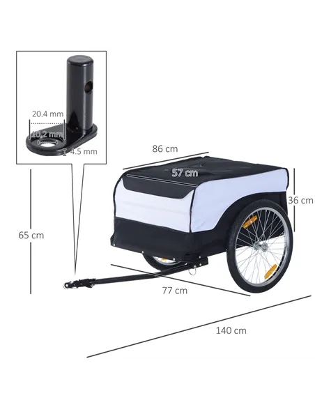 HOMCOM Bike Trailer Cargo in Steel Frame Extra Bicycle Storage Carrier with Removable Cover and Hitch (White and Black)
