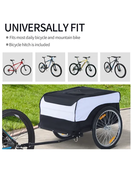HOMCOM Bike Trailer Cargo in Steel Frame Extra Bicycle Storage Carrier with Removable Cover and Hitch (White and Black)