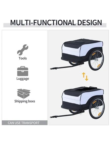HOMCOM Bike Trailer Cargo in Steel Frame Extra Bicycle Storage Carrier with Removable Cover and Hitch (White and Black)