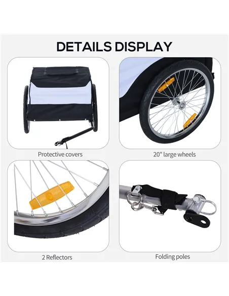 HOMCOM Bike Trailer Cargo in Steel Frame Extra Bicycle Storage Carrier with Removable Cover and Hitch (White and Black)
