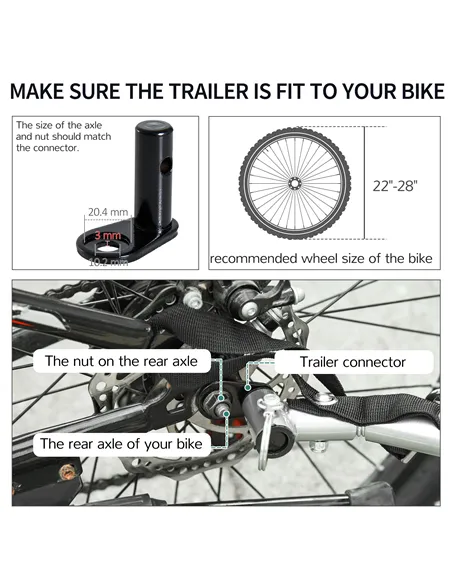 HOMCOM Bike Trailer Cargo in Steel Frame Extra Bicycle Storage Carrier with Removable Cover and Hitch (White and Black)
