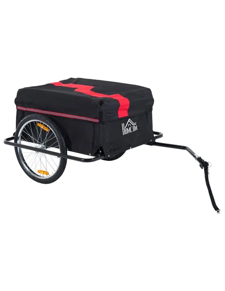 HOMCOM Two-Wheel Bicycle Large Cargo Wagon Trailer Oxford Fabric, Folding Storage, & Removable Cover, Red&Black