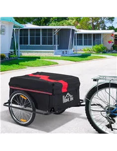 HOMCOM Two-Wheel Bicycle Large Cargo Wagon Trailer Oxford Fabric, Folding Storage, & Removable Cover, Red&Black 2