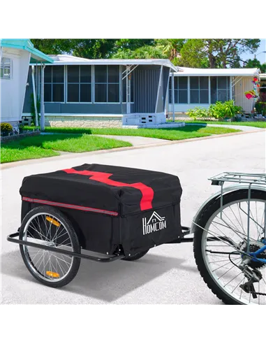 HOMCOM Two-Wheel Bicycle Large Cargo Wagon Trailer Oxford Fabric, Folding Storage, & Removable Cover, Red&Black