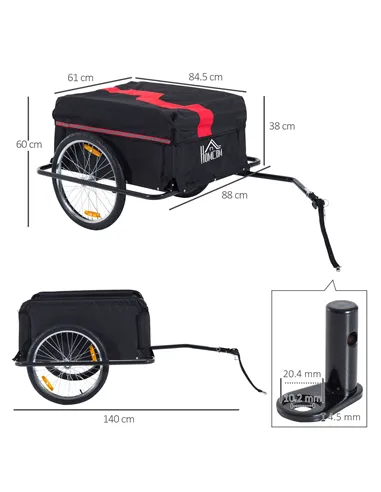 HOMCOM Two-Wheel Bicycle Large Cargo Wagon Trailer Oxford Fabric, Folding Storage, & Removable Cover, Red&Black