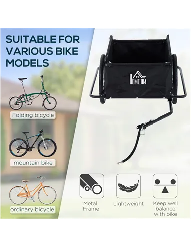 HOMCOM Two-Wheel Bicycle Large Cargo Wagon Trailer Oxford Fabric, Folding Storage, & Removable Cover, Red&Black
