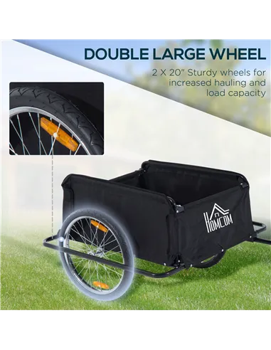 HOMCOM Two-Wheel Bicycle Large Cargo Wagon Trailer Oxford Fabric, Folding Storage, & Removable Cover, Red&Black