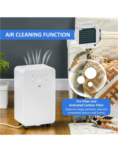 HOMCOM 2000mL Portable Dehumidifier with Air Purifier, 24H Timer, 5 Modes, 12L/Day, for Home Laundry, White
