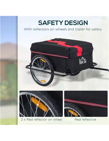 HOMCOM Two-Wheel Bicycle Large Cargo Wagon Trailer Oxford Fabric, Folding Storage, & Removable Cover, Red&Black