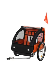 HOMCOM 2 Seat Bike Trailer Bicycle wagon for Kids Child Steel Frame Safety Harness Seat Carrier Orange Black 130 x 76 x 88 cm
