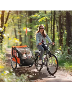 HOMCOM 2 Seat Bike Trailer Bicycle wagon for Kids Child Steel Frame Safety Harness Seat Carrier Orange Black 130 x 76 x 88 cm 2