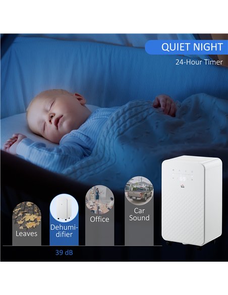 HOMCOM 2000mL Portable Dehumidifier with Air Purifier, 24H Timer, 5 Modes, 12L/Day, for Home Laundry, White