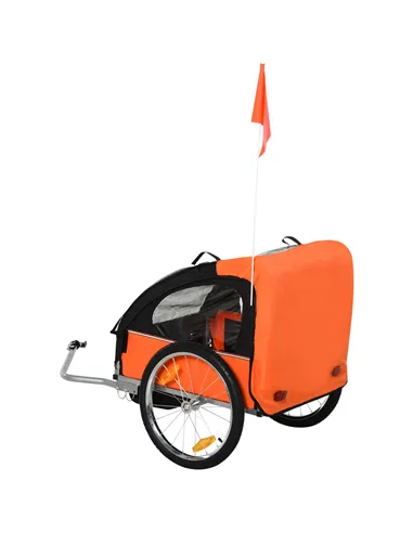 HOMCOM 2 Seat Bike Trailer Bicycle wagon for Kids Child Steel Frame Safety Harness Seat Carrier Orange Black 130 x 76 x 88 cm