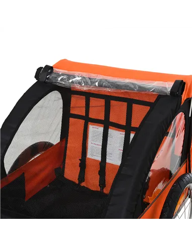 HOMCOM 2 Seat Bike Trailer Bicycle wagon for Kids Child Steel Frame Safety Harness Seat Carrier Orange Black 130 x 76 x 88 cm