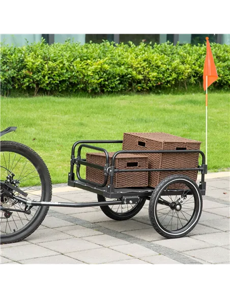 HOMCOM Steel Bike Trailer with Triple Safety, Wagon Bicycle Trailer with Suspension, 2 Wheels Outdoor Storage Carrier, Black