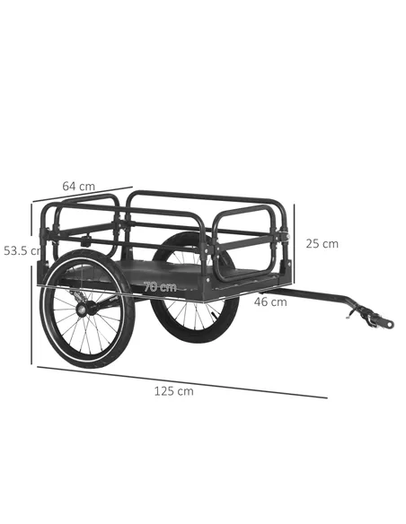 HOMCOM Steel Bike Trailer with Triple Safety, Wagon Bicycle Trailer with Suspension, 2 Wheels Outdoor Storage Carrier, Black