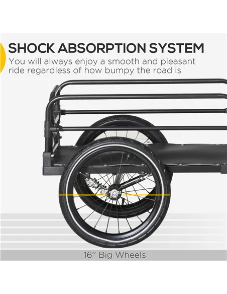 HOMCOM Steel Bike Trailer with Triple Safety, Wagon Bicycle Trailer with Suspension, 2 Wheels Outdoor Storage Carrier, Black