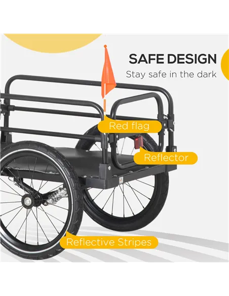 HOMCOM Steel Bike Trailer with Triple Safety, Wagon Bicycle Trailer with Suspension, 2 Wheels Outdoor Storage Carrier, Black