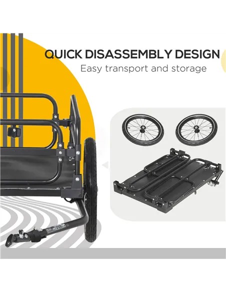 HOMCOM Steel Bike Trailer with Triple Safety, Wagon Bicycle Trailer with Suspension, 2 Wheels Outdoor Storage Carrier, Black