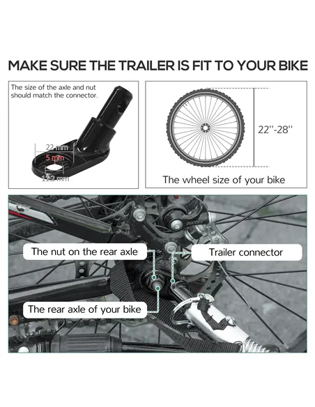 HOMCOM Steel Bike Trailer with Triple Safety, Wagon Bicycle Trailer with Suspension, 2 Wheels Outdoor Storage Carrier, Black