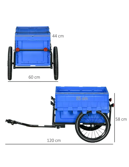 HOMCOM 65L Steel Frame Bike Trailer Storage Box - Blue