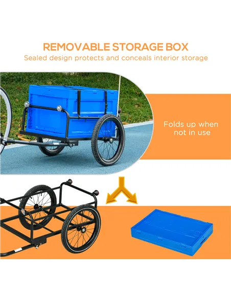 HOMCOM 65L Steel Frame Bike Trailer Storage Box - Blue