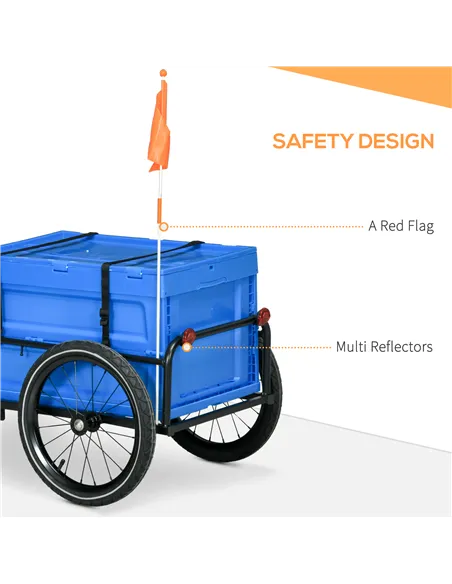HOMCOM 65L Steel Frame Bike Trailer Storage Box - Blue