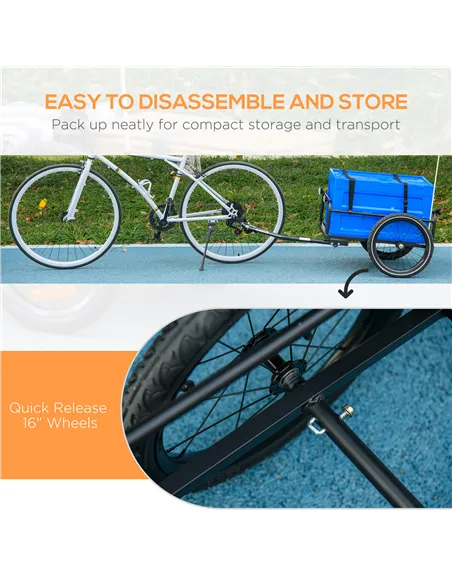 HOMCOM 65L Steel Frame Bike Trailer Storage Box - Blue