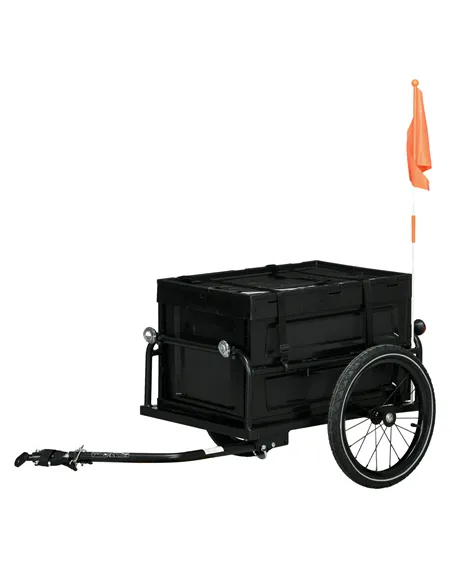 HOMCOM 65L Steel Frame Bike Trailer Storage Box - Black