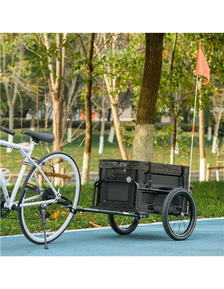 HOMCOM 65L Steel Frame Bike Trailer Storage Box - Black
