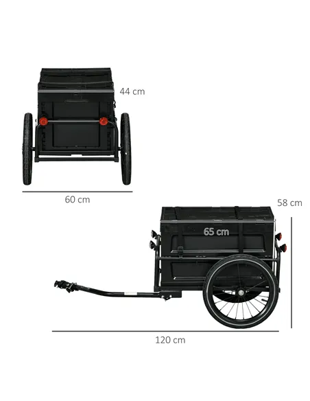 HOMCOM 65L Steel Frame Bike Trailer Storage Box - Black