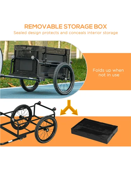 HOMCOM 65L Steel Frame Bike Trailer Storage Box - Black
