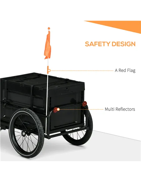 HOMCOM 65L Steel Frame Bike Trailer Storage Box - Black