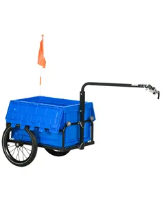 HOMCOM Steel Trailer for Bike, Bicycle Cargo Trailer with 65L Foldable Storage Box and Safe Reflectors, Max Load 40KG, Blue