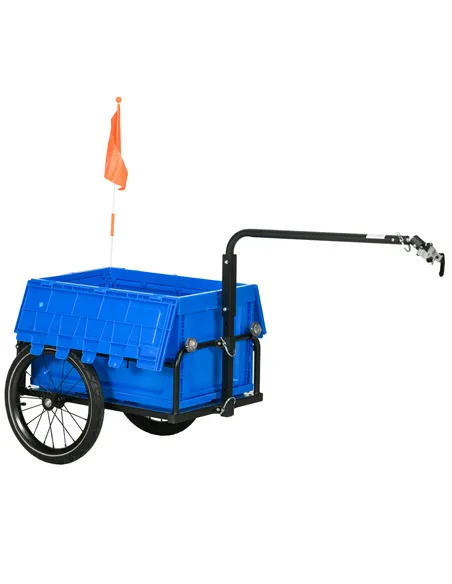 HOMCOM Steel Trailer for Bike, Bicycle Cargo Trailer with 65L Foldable Storage Box and Safe Reflectors, Max Load 40KG, Blue