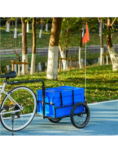 HOMCOM Steel Trailer for Bike, Bicycle Cargo Trailer with 65L Foldable Storage Box and Safe Reflectors, Max Load 40KG, Blue