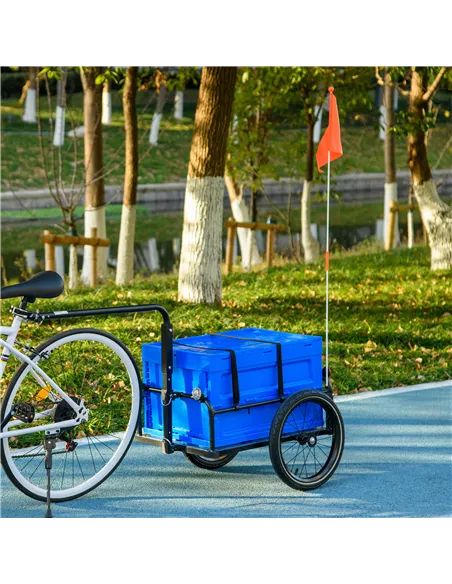 HOMCOM Steel Trailer for Bike, Bicycle Cargo Trailer with 65L Foldable Storage Box and Safe Reflectors, Max Load 40KG, Blue