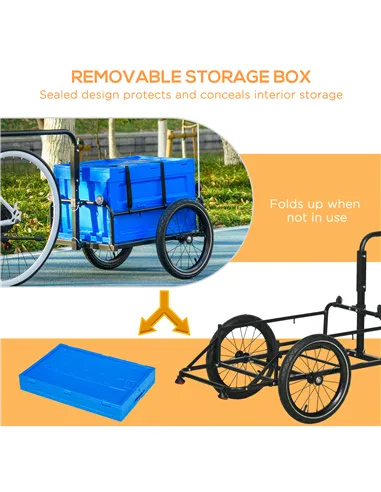HOMCOM Steel Trailer for Bike, Bicycle Cargo Trailer with 65L Foldable Storage Box and Safe Reflectors, Max Load 40KG, Blue