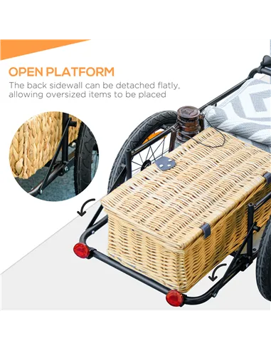 HOMCOM Steel Trailer for Bike, Bicycle Cargo Trailer with 65L Foldable Storage Box and Safe Reflectors, Max Load 40KG, Blue