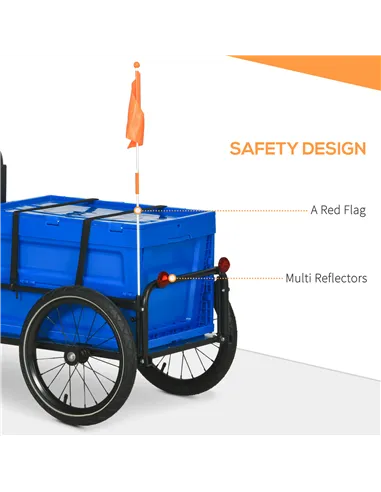 HOMCOM Steel Trailer for Bike, Bicycle Cargo Trailer with 65L Foldable Storage Box and Safe Reflectors, Max Load 40KG, Blue