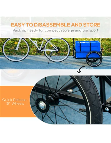 HOMCOM Steel Trailer for Bike, Bicycle Cargo Trailer with 65L Foldable Storage Box and Safe Reflectors, Max Load 40KG, Blue
