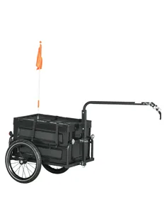 HOMCOM Steel Trailer for Bike, Bicycle Cargo Trailer with 65L Foldable Storage Box and Safe Reflectors, Max Load 40KG, Black