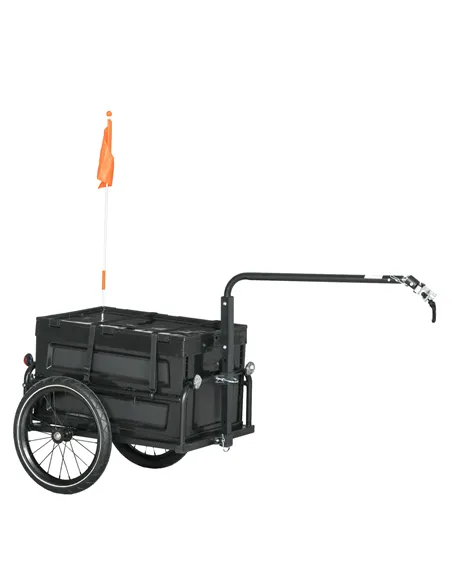 HOMCOM Steel Trailer for Bike, Bicycle Cargo Trailer with 65L Foldable Storage Box and Safe Reflectors, Max Load 40KG, Black