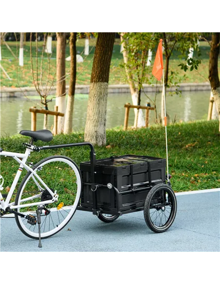 HOMCOM Steel Trailer for Bike, Bicycle Cargo Trailer with 65L Foldable Storage Box and Safe Reflectors, Max Load 40KG, Black