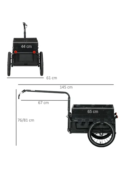 HOMCOM Steel Trailer for Bike, Bicycle Cargo Trailer with 65L Foldable Storage Box and Safe Reflectors, Max Load 40KG, Black