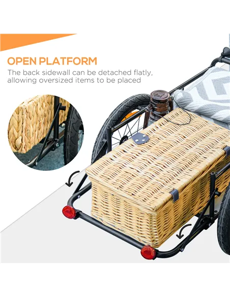 HOMCOM Steel Trailer for Bike, Bicycle Cargo Trailer with 65L Foldable Storage Box and Safe Reflectors, Max Load 40KG, Black